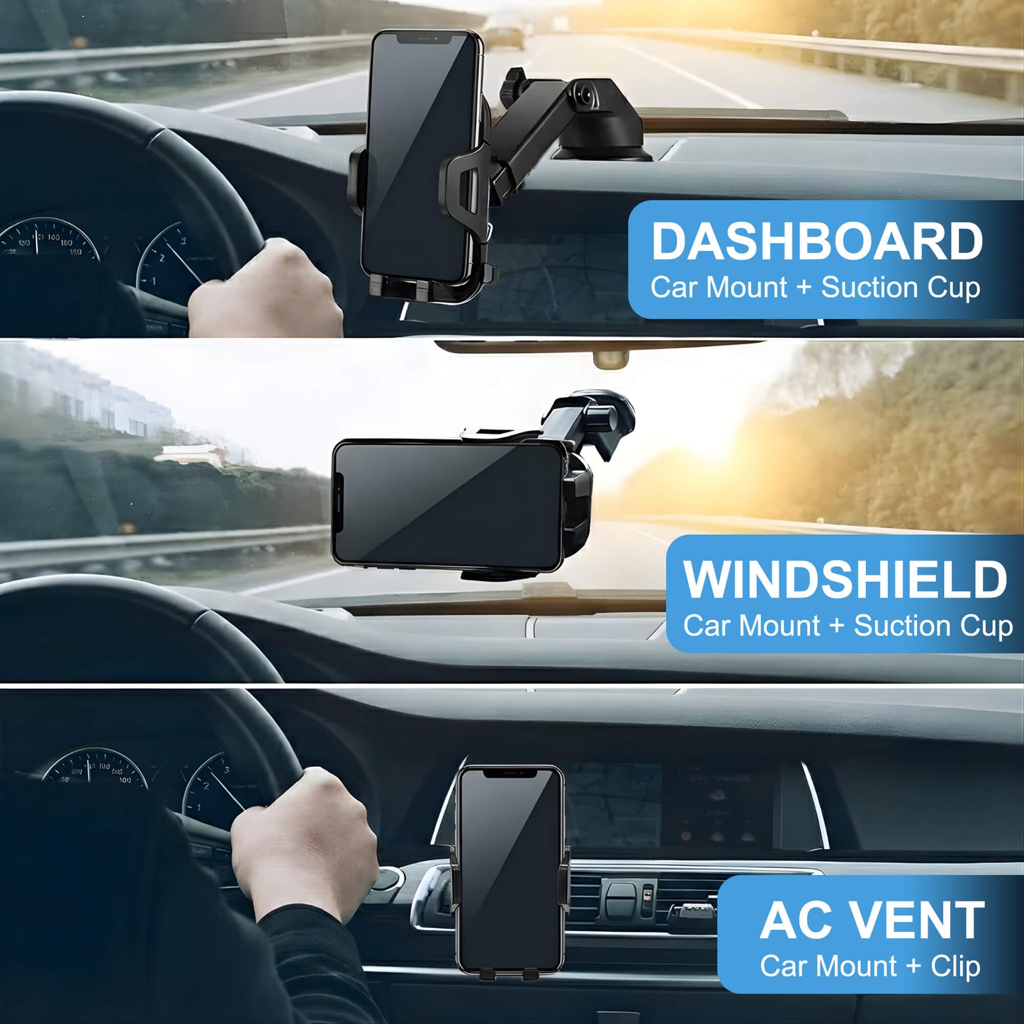 AutoEdge™ 3 in 1 Car Phone Holder